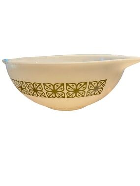 Vintage Pyrex #444 Verde Autumn Floral Green White 4 Qt Mixing Bowl